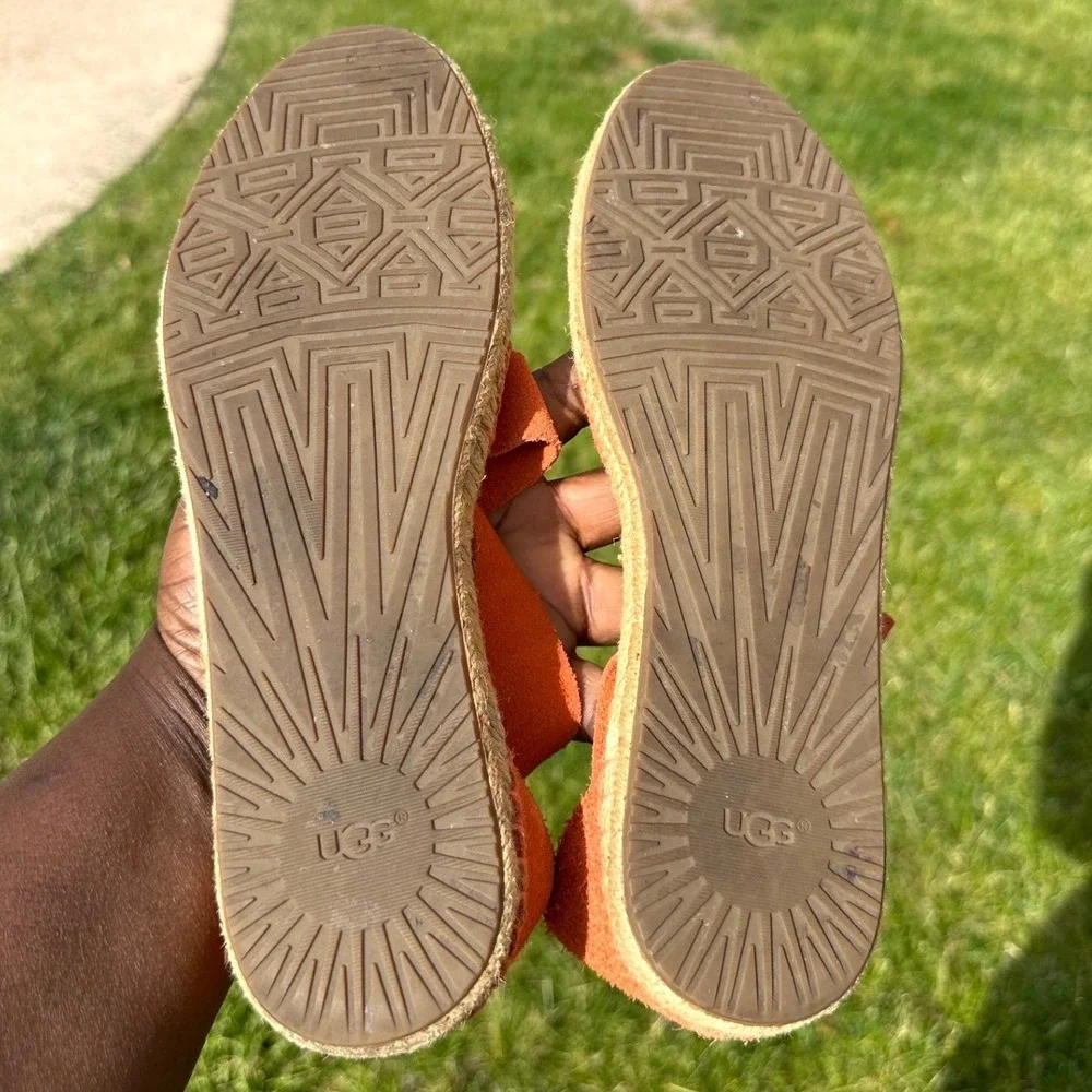 UGG Mila Women's Suede Espadrille Strappy Sandals Size 9 Orange Shoes
